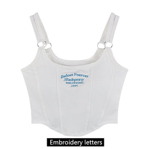 Women Sleeveless Crop Top Tank Tops Sexy Vest Letters Y2K Solid Color Short Women&#39;s T-shirt Camisole Crop Top With Bra Pad