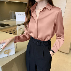 Silk Women&#39;s Shirt Long Sleeve Fashion Woman Blouses 2023 Satin Top Female Shirts and Blouse Basic Ladies Tops OL Women Clothing