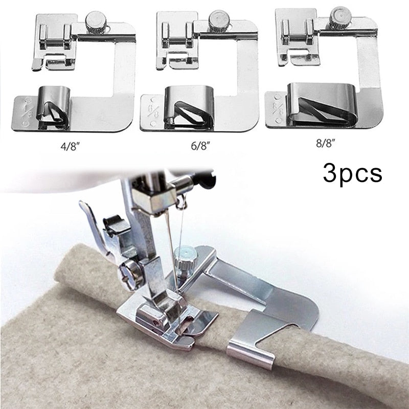 3Pcs Domestic Sewing Machine Foot Presser Rolled Hem Feet Set For Brother Singer Janome Babylock Juki Sewing Machine Accessories