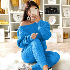 LW Plus Size Dropped Shoulder Knit Pants Set Women&#39;s Long Sleeve Knitted Casual Two-piece Sweater Long Sleeve Top Thick Sweaters