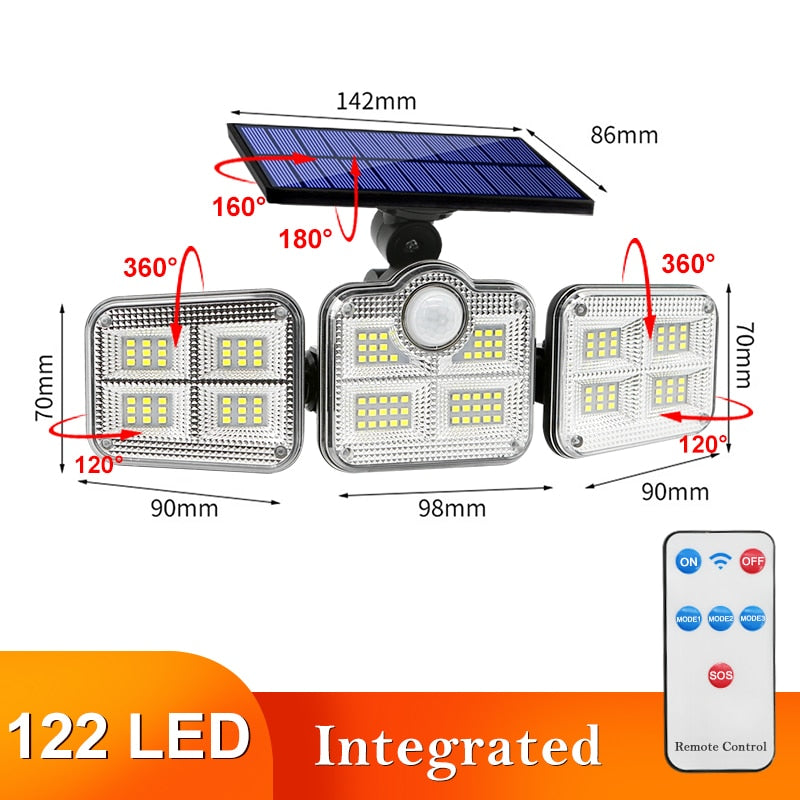 122/138/171/198/333 LED Solar Lights Outdoor Motion Sensor Human Induction Adjustable head IP65 Waterproof Solar Power Wall Lamp