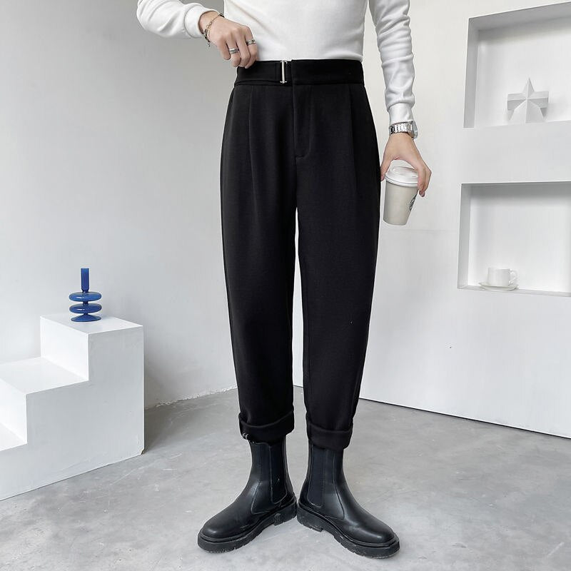 Coffee/Black Suit Pants Men Fashion Business Society Mens Dress Pants Korean Loose Harem Pants Mens Casual Straight Trousers