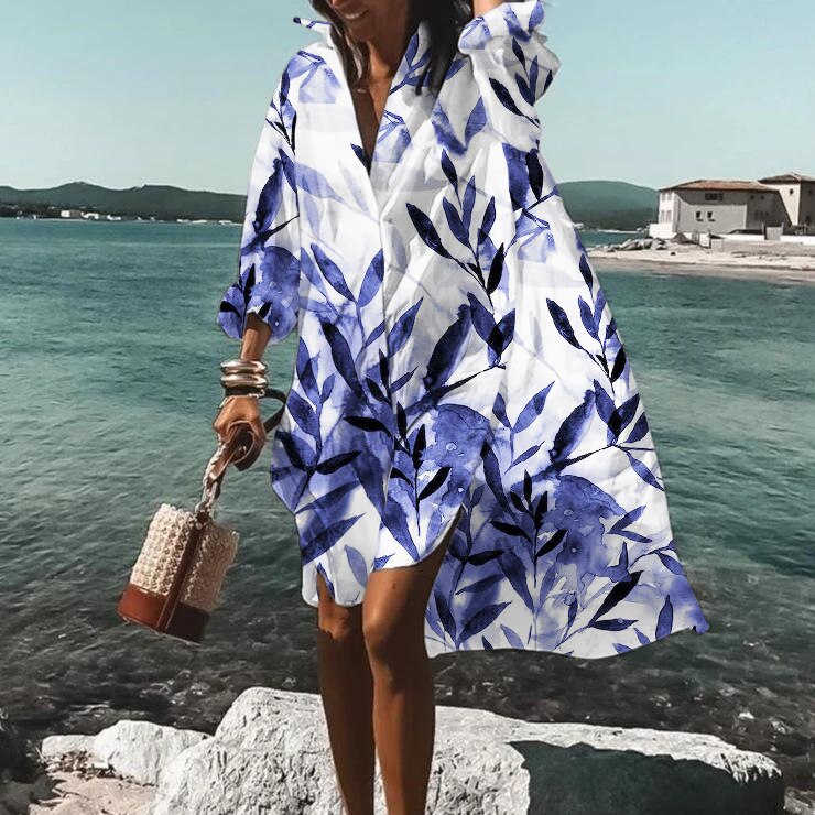 New Women's Sexy Fashion Print Beach Vacation Overcoat Women's Casual Shirt Collar Swimwear Pullover 2yk clothing