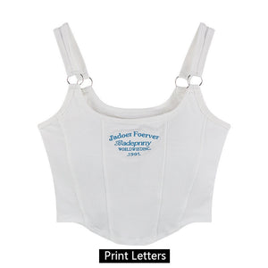 Women Sleeveless Crop Top Tank Tops Sexy Vest Letters Y2K Solid Color Short Women&#39;s T-shirt Camisole Crop Top With Bra Pad