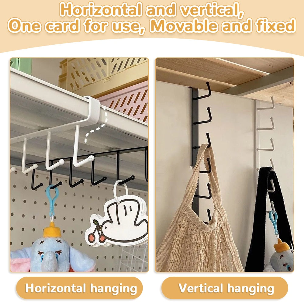 Iron 6 Hooks Storage Shelf Wardrobe Cabinet Metal Under Shelves Mug Cup Hanger Bathroom Kitchen Organizer Hanging Rack Holder