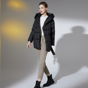 2022 Winter Women&#39;s Down Jackets Ultra Light Warm Casual Coat Female Puffer Jacket With a Belt Plus Size Hooded Parka Overcoat