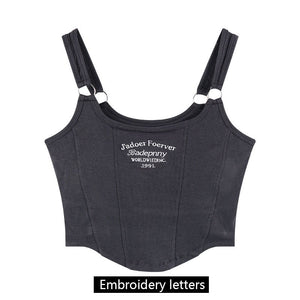 Women Sleeveless Crop Top Tank Tops Sexy Vest Letters Y2K Solid Color Short Women&#39;s T-shirt Camisole Crop Top With Bra Pad