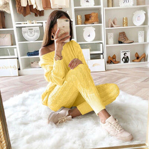 LW Plus Size Dropped Shoulder Knit Pants Set Women&#39;s Long Sleeve Knitted Casual Two-piece Sweater Long Sleeve Top Thick Sweaters