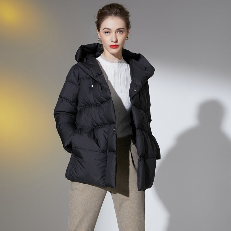 2022 Winter Women&#39;s Down Jackets Ultra Light Warm Casual Coat Female Puffer Jacket With a Belt Plus Size Hooded Parka Overcoat