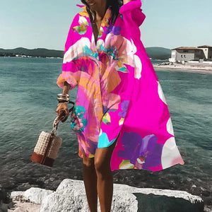 New Women's Sexy Fashion Print Beach Vacation Overcoat Women's Casual Shirt Collar Swimwear Pullover 2yk clothing